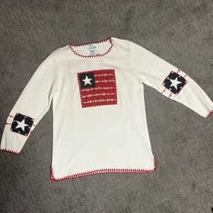 The Quaker factory patriotic American flag knit  sweater side M button detail